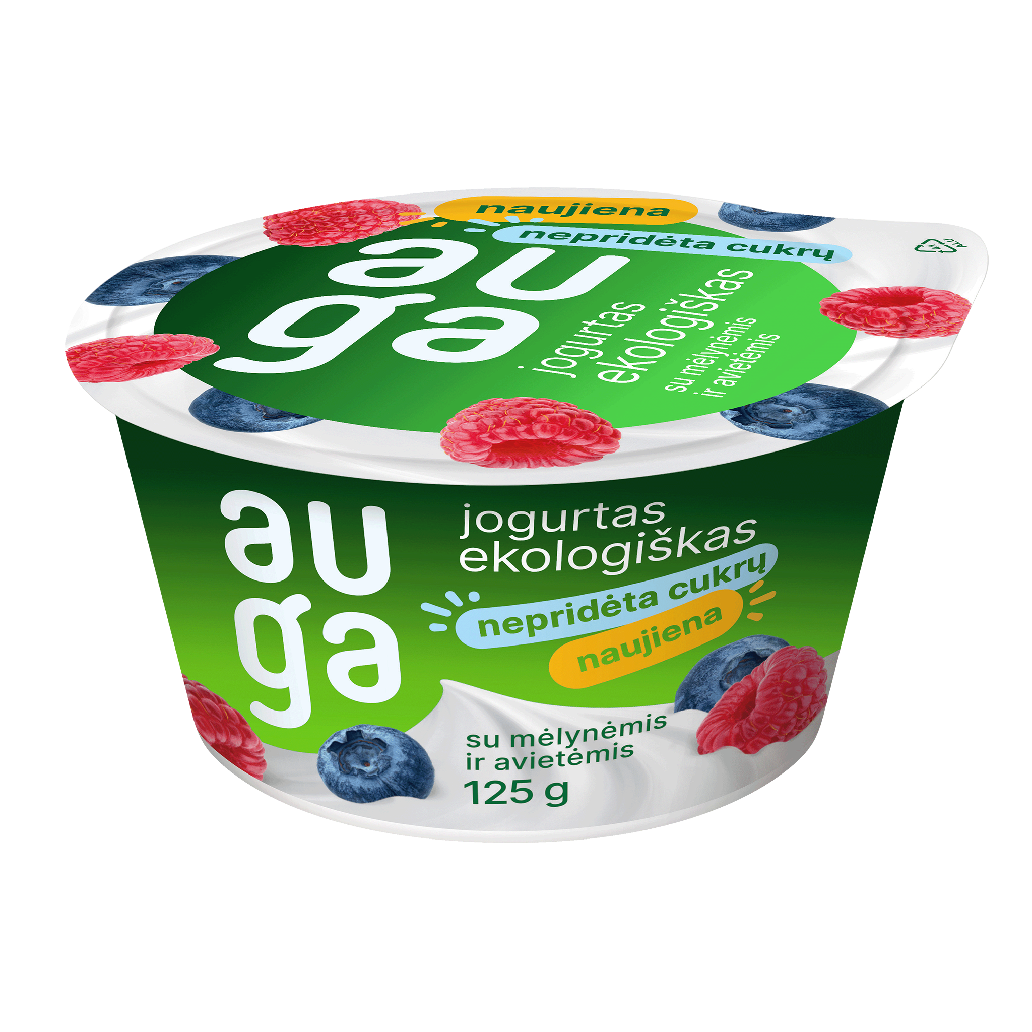 Jogurtas su mėlynėmis ir avietėmis 3,5 % rieb., ekologiškas, 125 g