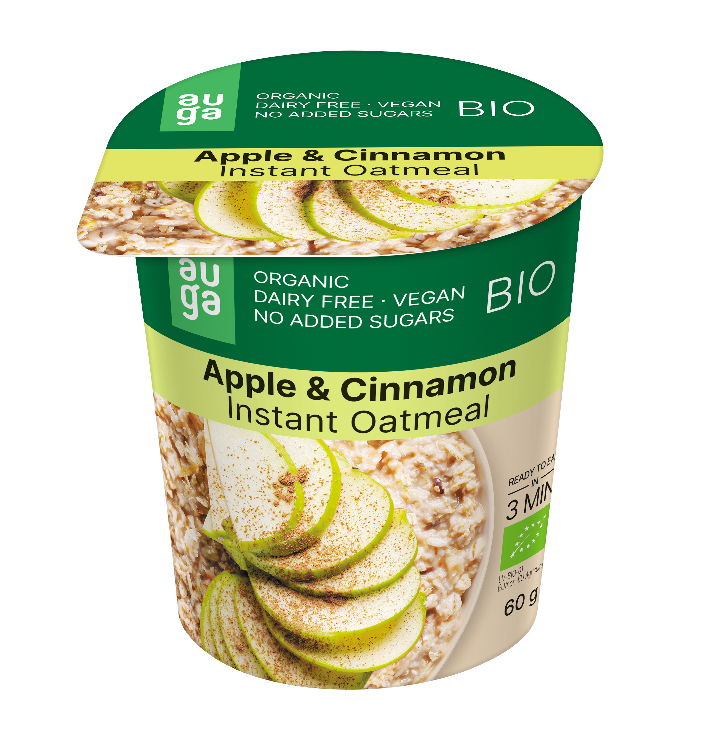 Oatmeal porridge with apples and cinnamon, whole grain, instant, organic, 60 g