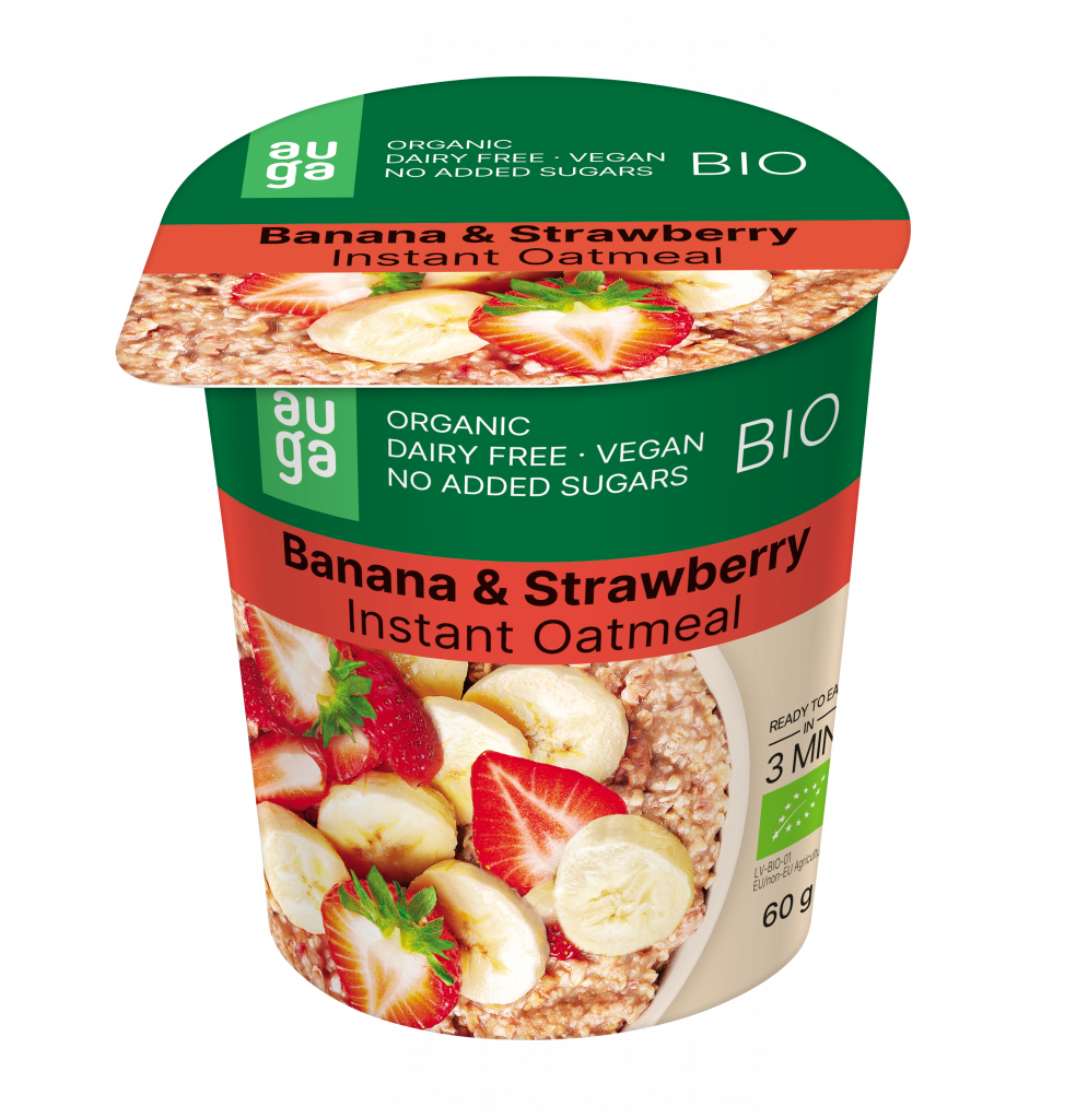 Oatmeal porridge with banana and strawberries, whole grain, instant, organic, 60 g