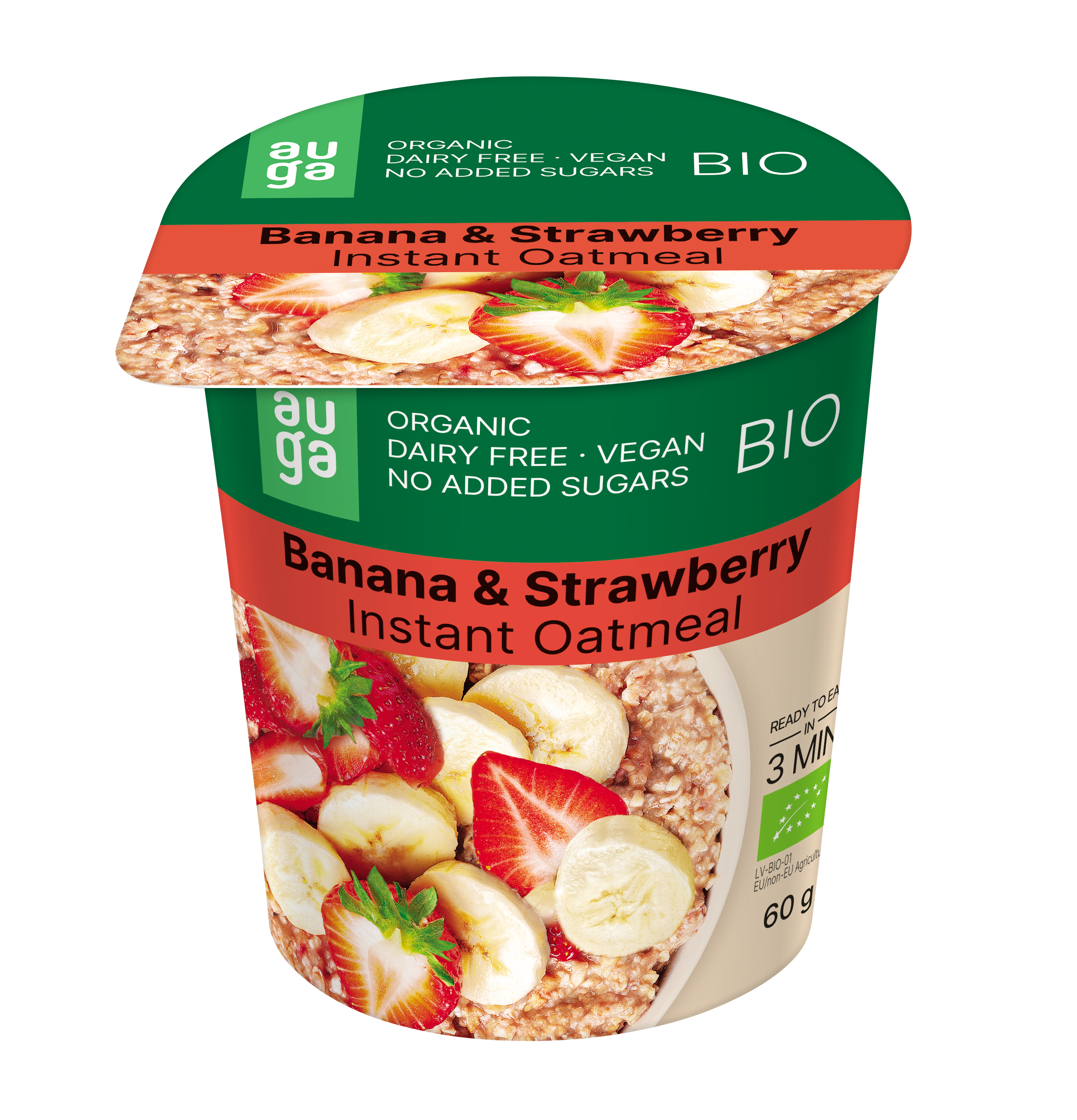 Oatmeal porridge with banana and strawberries, whole grain, instant, organic, 60 g