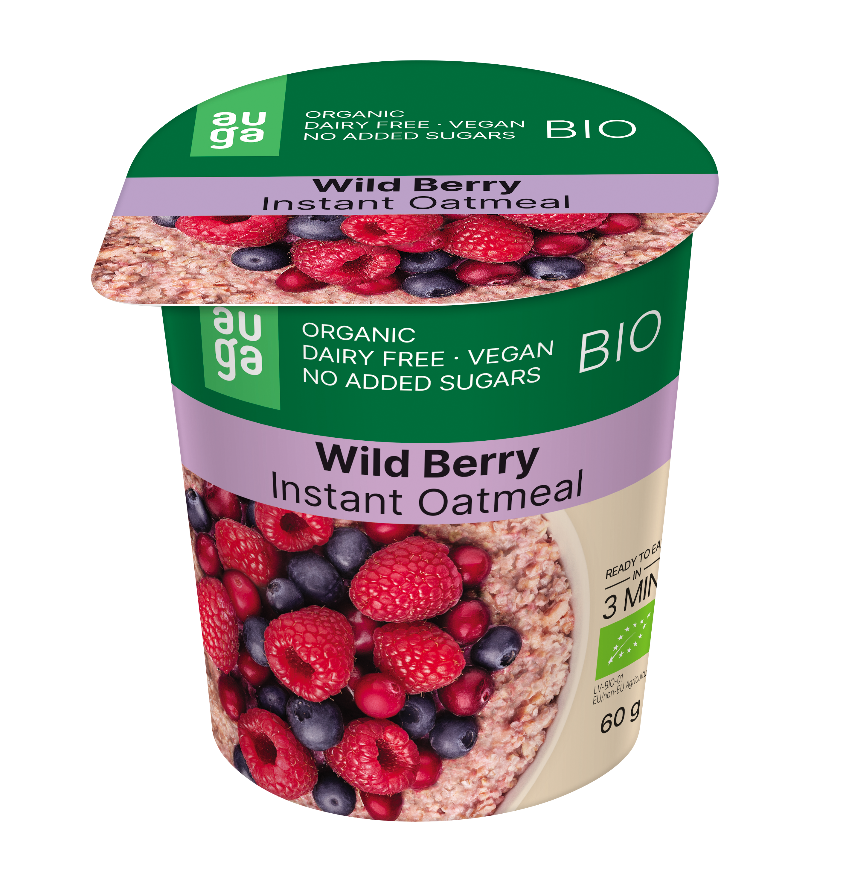 Oatmeal porridge with wild berries, whole grain, instant, organic, 60 g