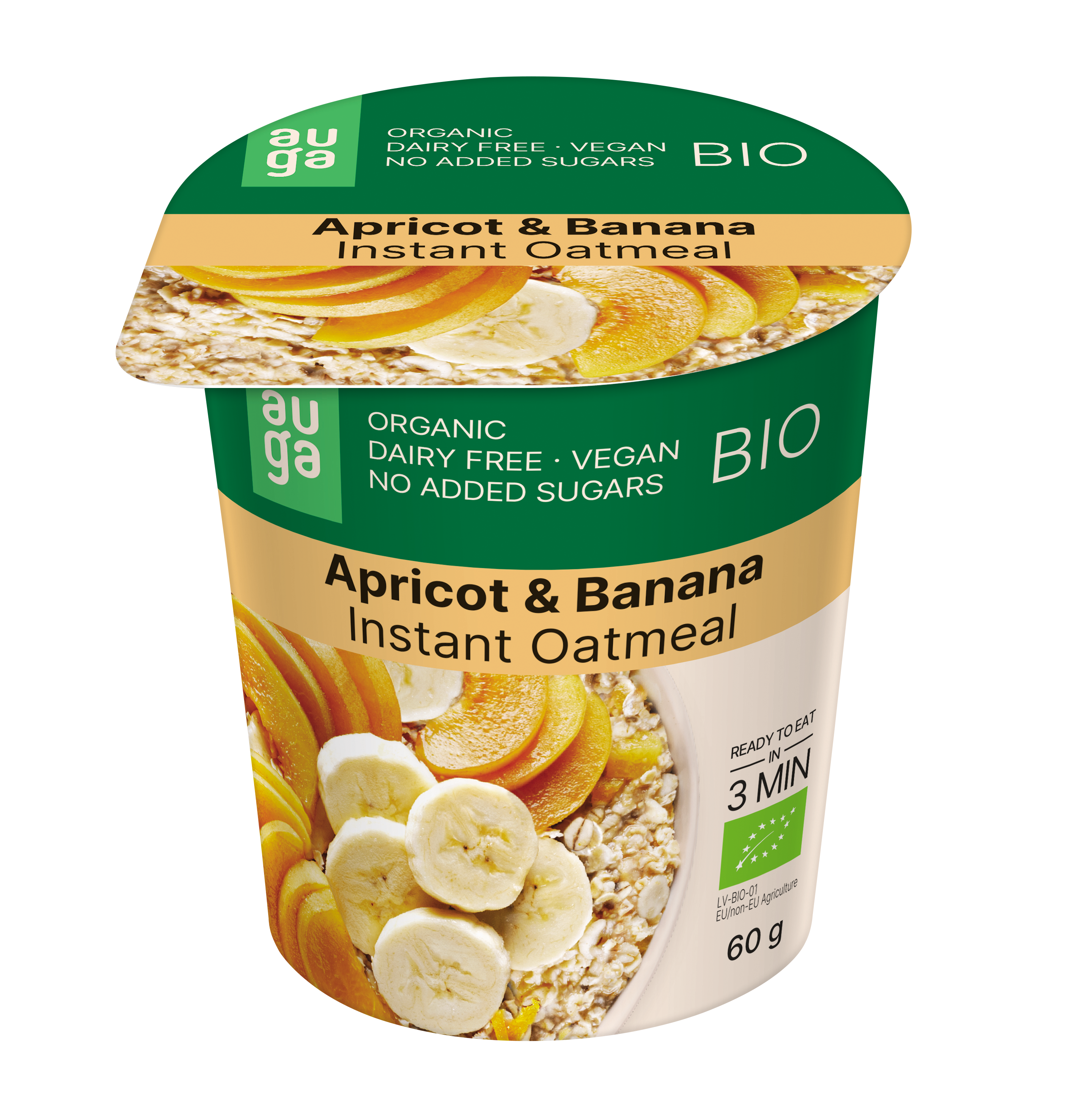 Oatmeal porridge with apricots and banana, whole grain, instant, organic, 60 g