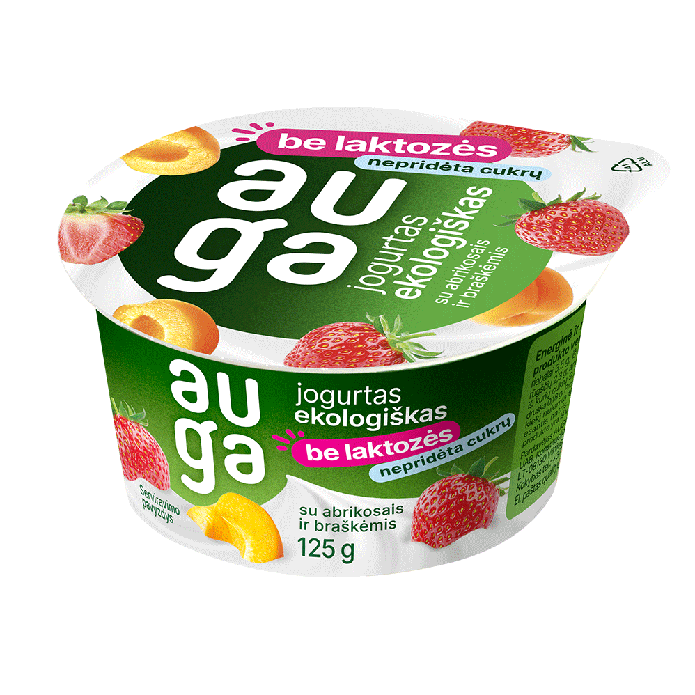 Jogurtas su abrikosais ir braškėmis 3,5 % rieb., be laktozės, ekologiškas, 125 g