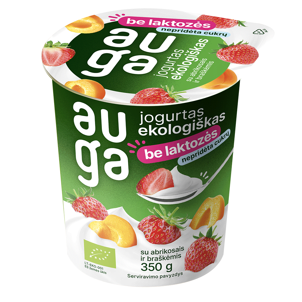 Jogurtas su abrikosais ir braškėmis 3,5 % rieb., be laktozės, ekologiškas, 350 g